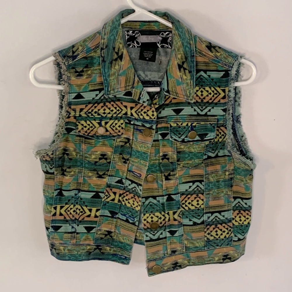 Daytrip green, yellow, orange southwest denim cropped vest Size Medium